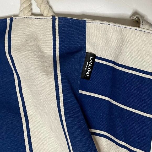 Lancome Blue & White Striped Canvas Tote Bag With Rope Handles - Picture 6 of 12